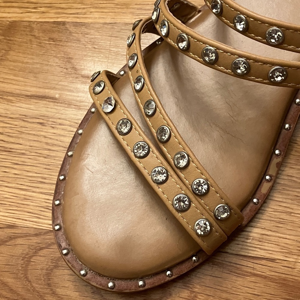 Elegant Tan Studded Sandals - Picture 2 of 7